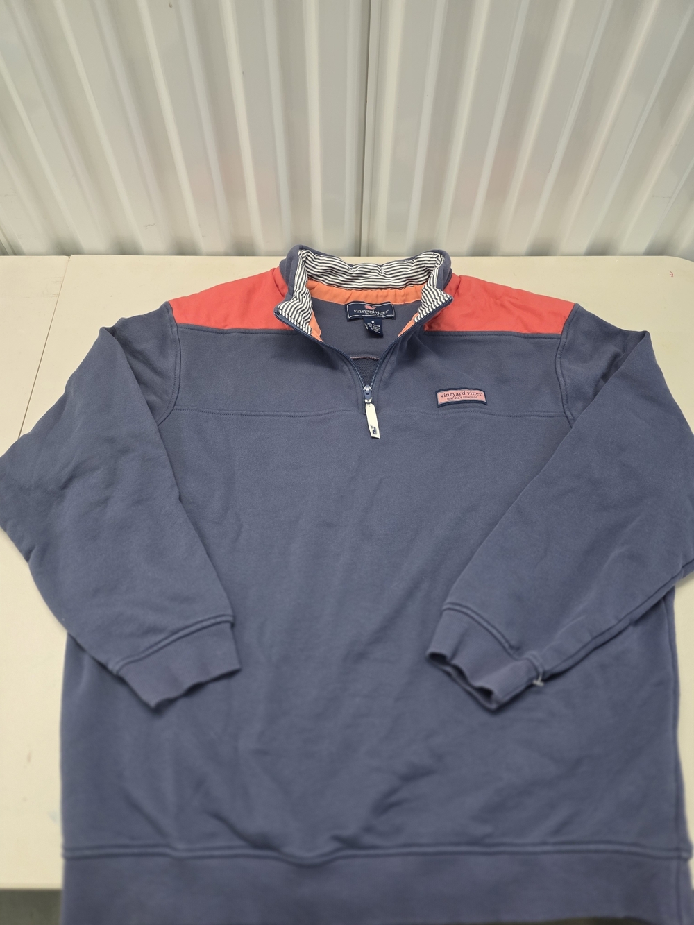 Vineyard Vines Pullover 1/4 Zip Blue Orange Cotton Preppy Classic Men's Size XL